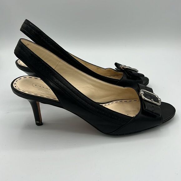 Coach Miranda Open Toe Slingbacks - Black -  Size 8B B37 - Picture 5 of 9